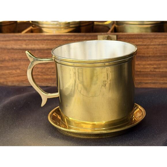 Captain’s Brass Anchor Cup & Saucer Set Nautical Gift in Wood Case Box - Picture 3 of 11